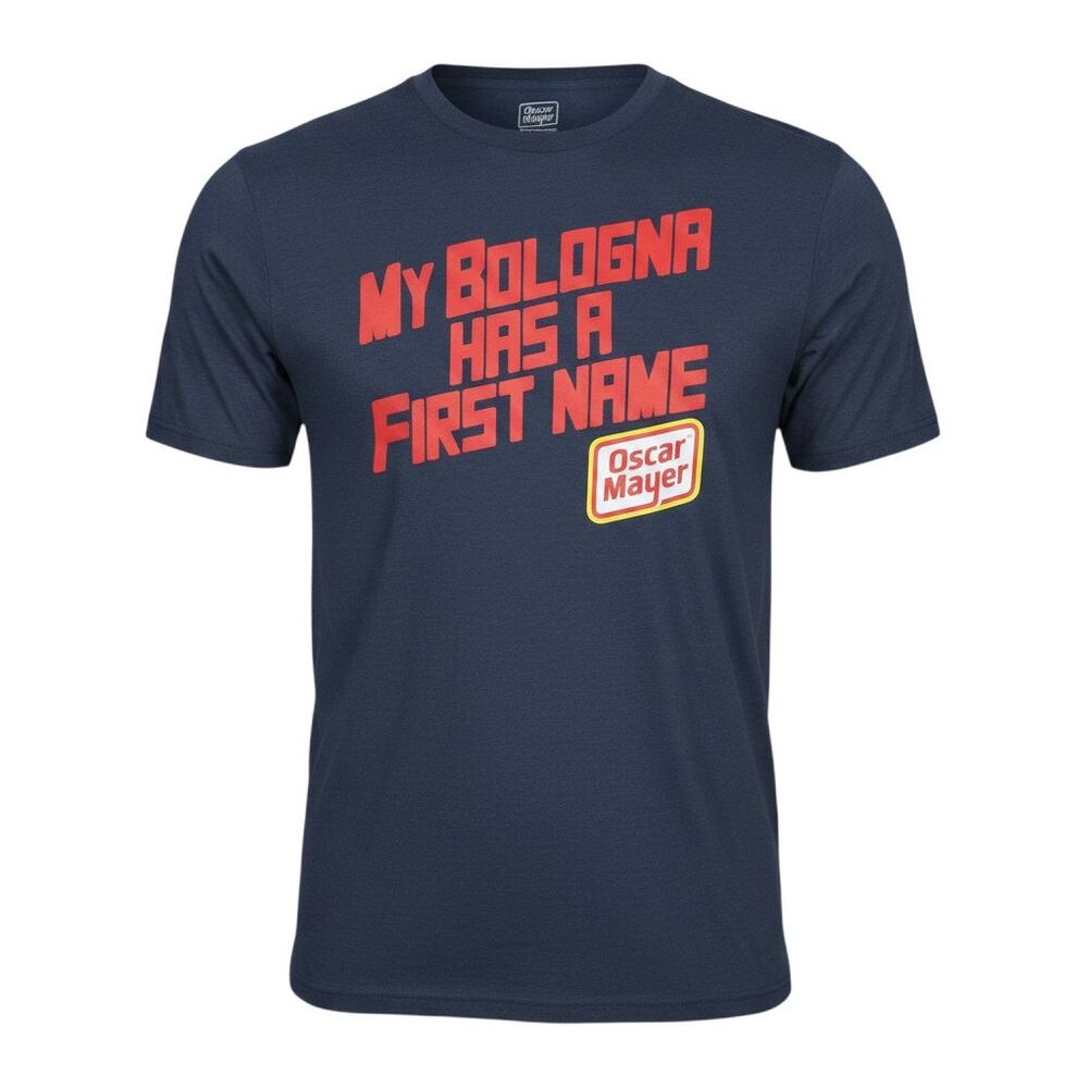 Oscar Mayer Men's T Shirt Large My Bologna Has A First Name Graphic Logo Blue